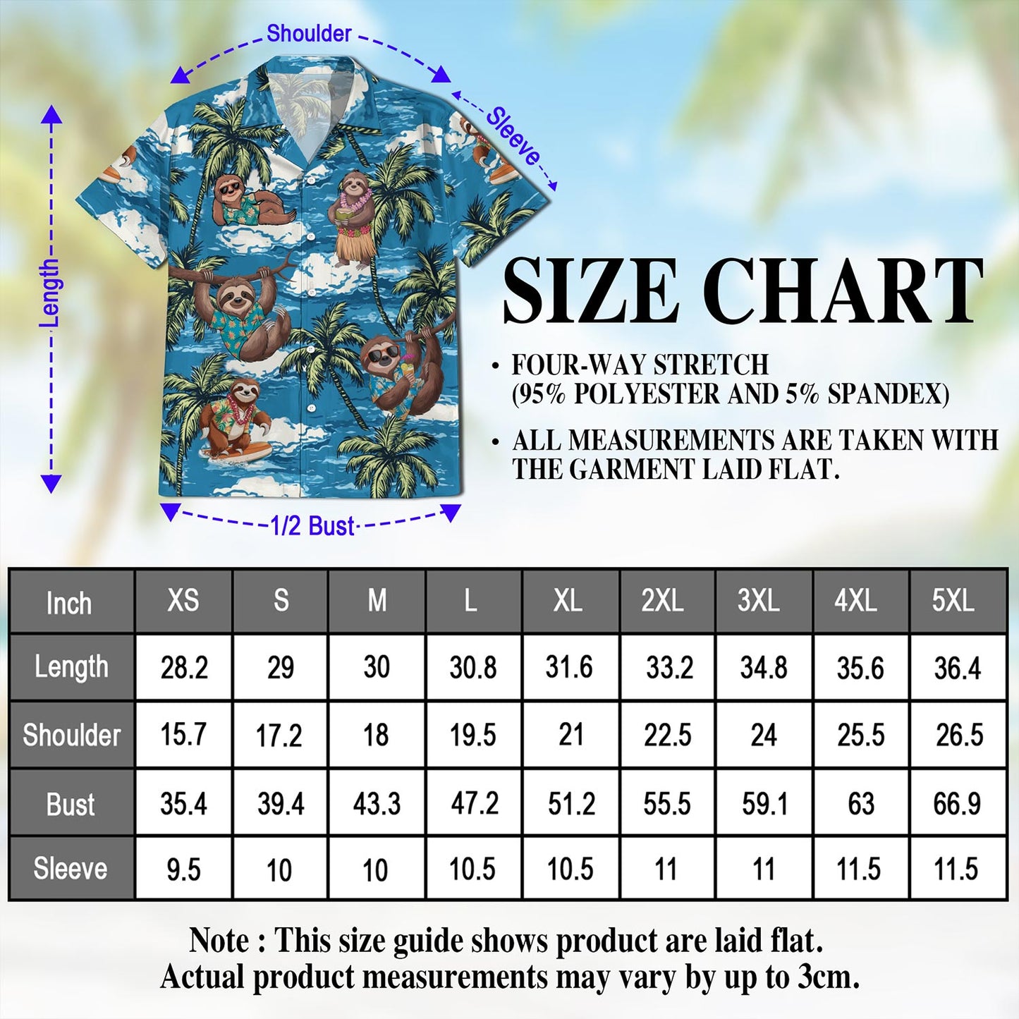 Netecom Sloth Ocean Hawaiian Shirt for Men, Button Down Summer Beach Short Sleeve, Tropical Style, Sizes S-5XL