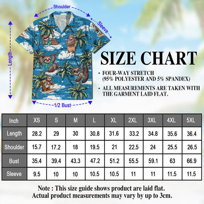 Netecom Sloth Ocean Hawaiian Shirt for Men, Button Down Summer Beach Short Sleeve, Tropical Style, Sizes S-5XL