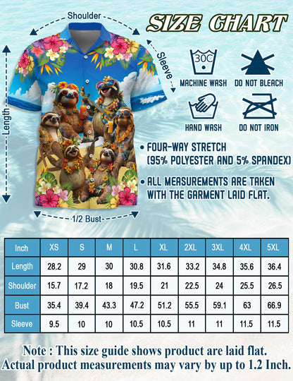 Netecom Sloth Surfing Hawaiian Shirt for Men, Button Down Summer Beach Short Sleeve, Tropical Style, Sizes S-5XL