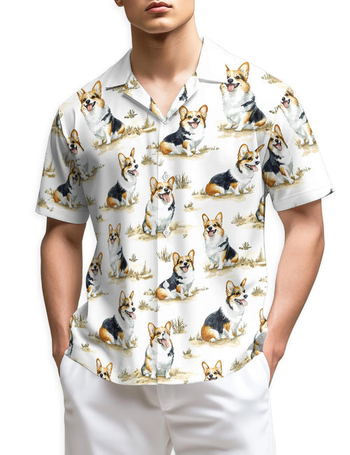 Netecom Smiling Corgi Hawaiian Shirt for Men