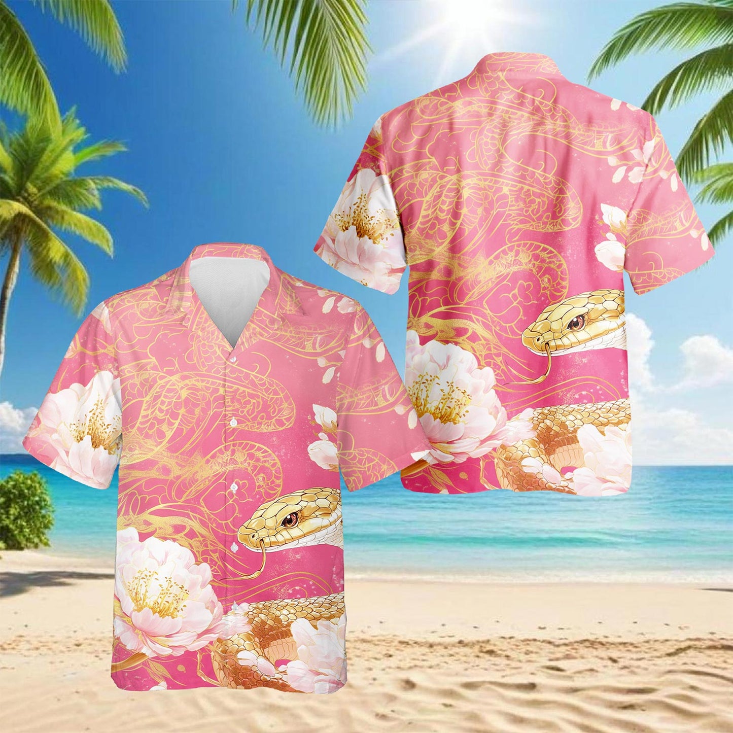 Netecom Snake Year Hawaiian Shirt for Men, Button Down Summer Beach Short Sleeve, Sizes S-5XL