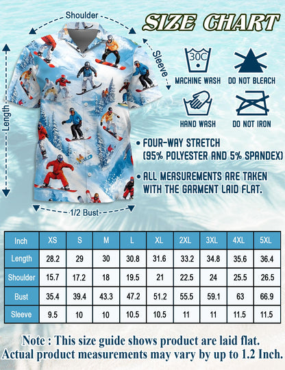 Netecom Snowboarding Passion Skiing Hawaiian Shirt for Men, Winter Sports Style, Button Down Summer Beach Short Sleeve, Sizes S-5XL