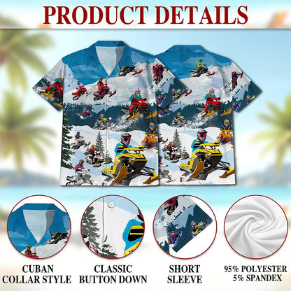 Netecom Snowmobile Hawaiian Shirt for Men, Sporty Style, Button Down Summer Beach Short Sleeve, S-5XL