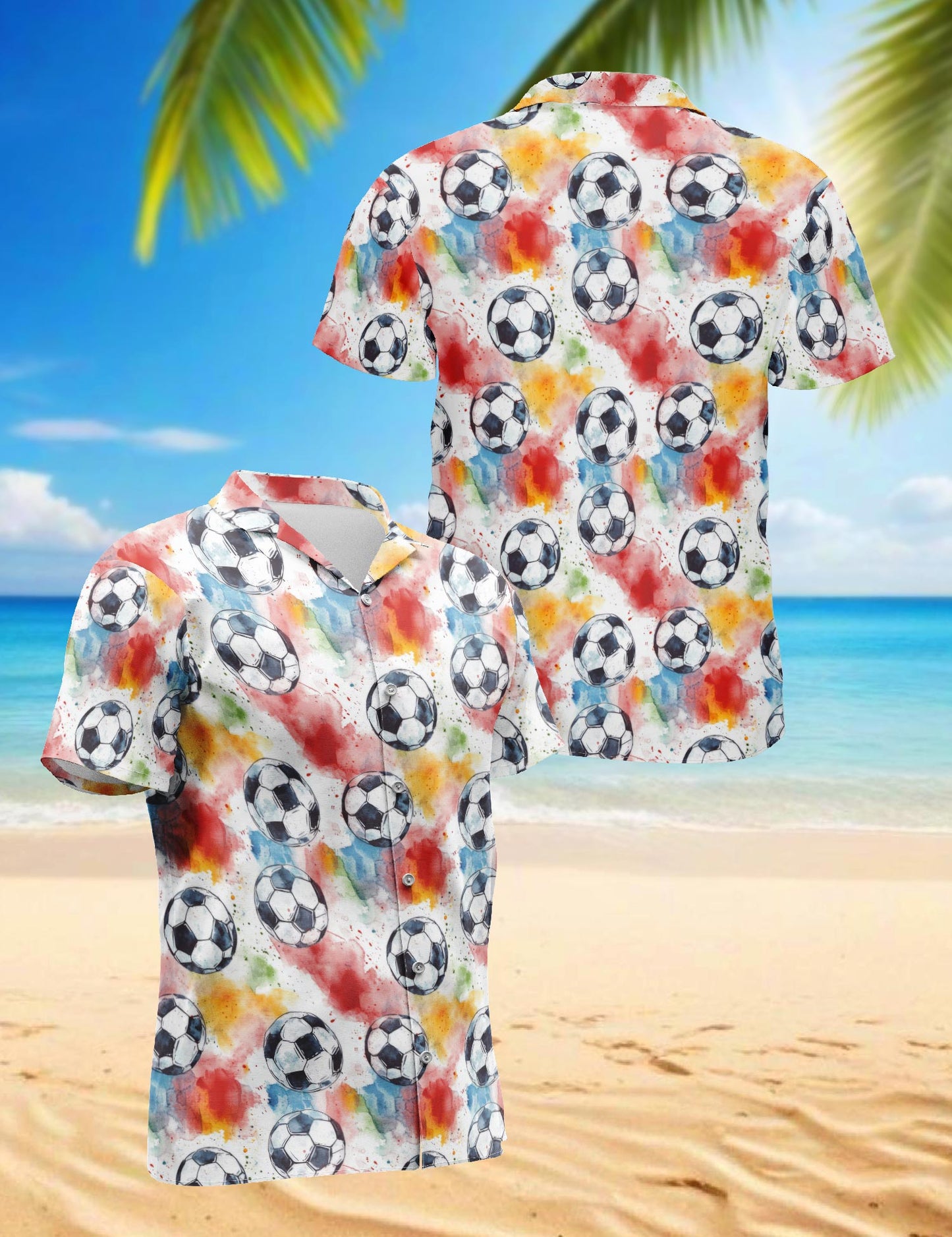 Netecom Soccer Ball Hawaiian Shirt for Men, Sporty Style, Button Down Summer Beach Short Sleeve, S-5XL