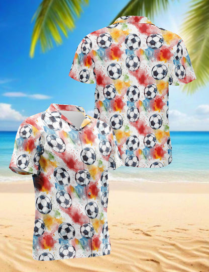 Netecom Soccer Ball Hawaiian Shirt for Men, Sporty Style, Button Down Summer Beach Short Sleeve, S-5XL