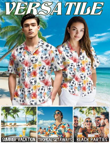 Netecom Soccer Ball Hawaiian Shirt for Men, Sporty Style, Button Down Summer Beach Short Sleeve, S-5XL