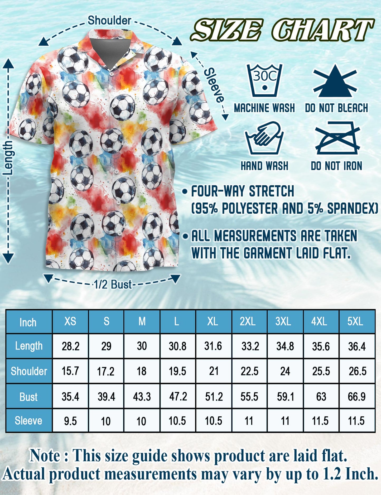 Netecom Soccer Ball Hawaiian Shirt for Men, Sporty Style, Button Down Summer Beach Short Sleeve, S-5XL