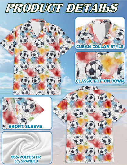 Netecom Soccer Ball Hawaiian Shirt for Men, Sporty Style, Button Down Summer Beach Short Sleeve, S-5XL
