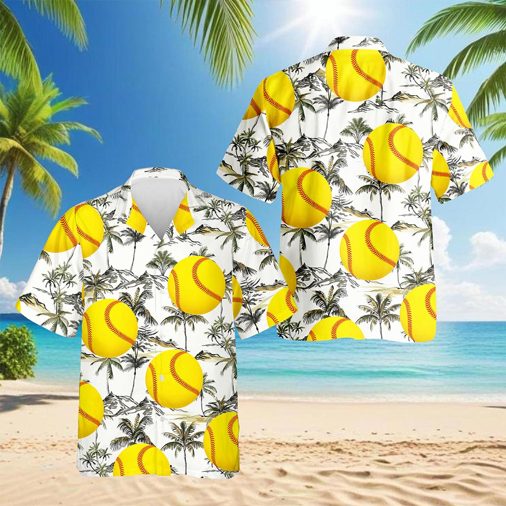 Netecom SoftBall Hawaiian Shirt for Men, Tropical Style, Button Down Summer Beach Short Sleeve, S-5XL