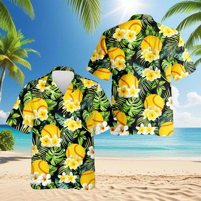 Netecom SoftBall Hawaiian Shirt for Men, Sporty Lover Gifts, Button Down Summer Beach Short Sleeve, S-5XL