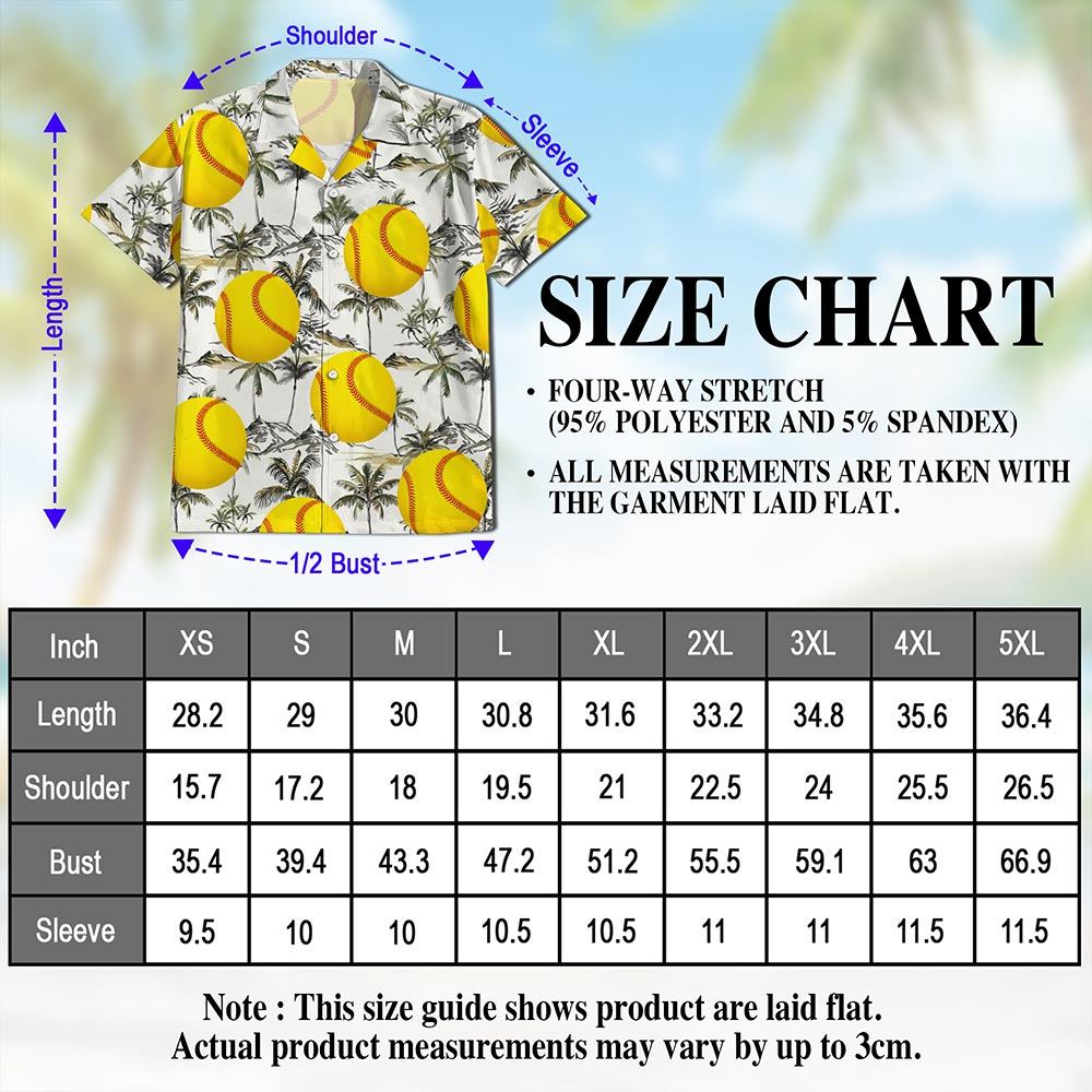 Netecom SoftBall Hawaiian Shirt for Men, Tropical Style, Button Down Summer Beach Short Sleeve, S-5XL