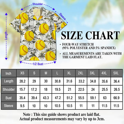 Netecom SoftBall Hawaiian Shirt for Men, Tropical Style, Button Down Summer Beach Short Sleeve, S-5XL