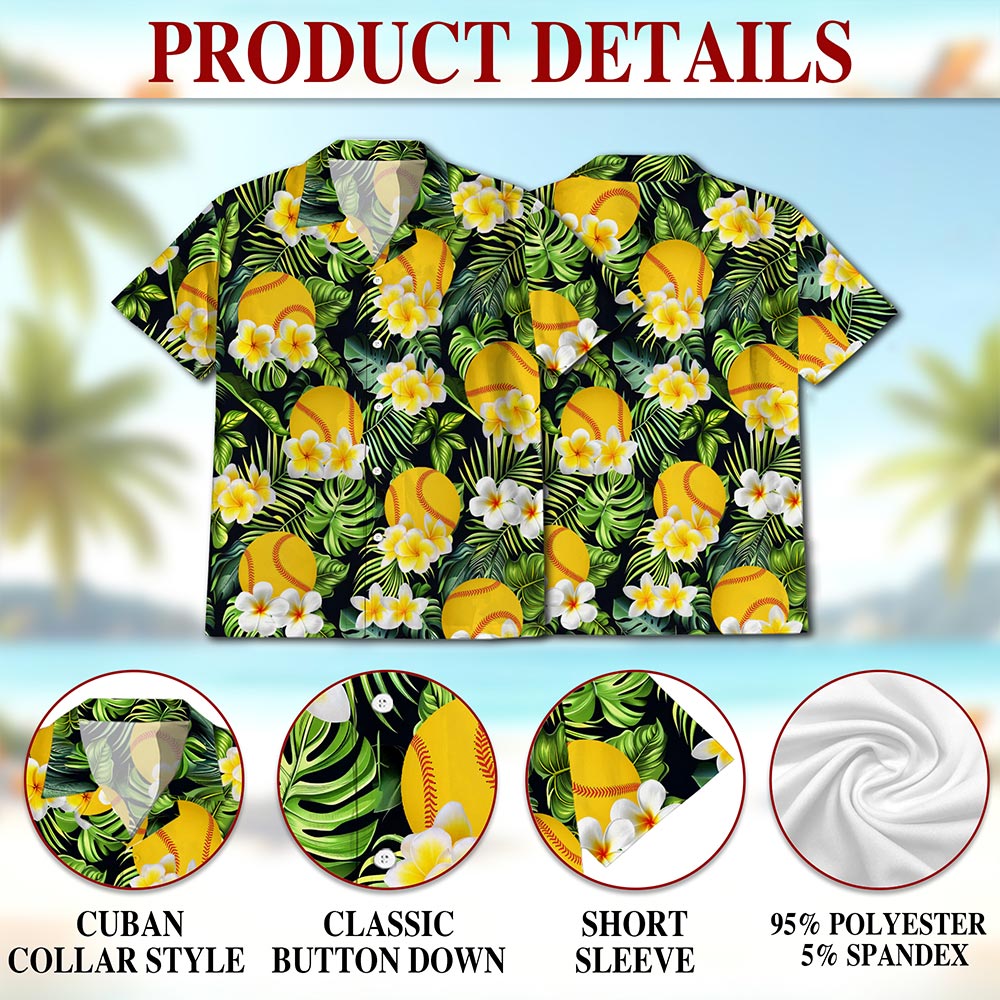 Netecom SoftBall Hawaiian Shirt for Men, Sporty Lover Gifts, Button Down Summer Beach Short Sleeve, S-5XL