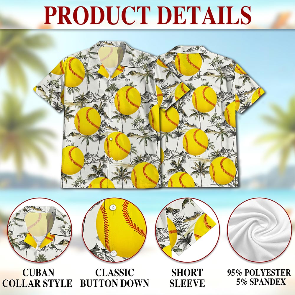 Netecom SoftBall Hawaiian Shirt for Men, Tropical Style, Button Down Summer Beach Short Sleeve, S-5XL