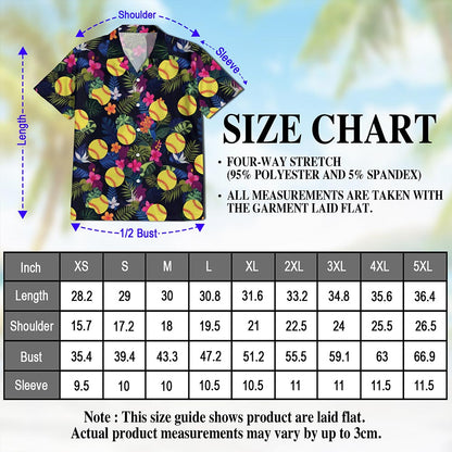 Netecom Softball Hawaiian Shirt for Men, Hibiscus Button Down Summer Beach Short Sleeve, Softball Lover Gifts, S-5XL