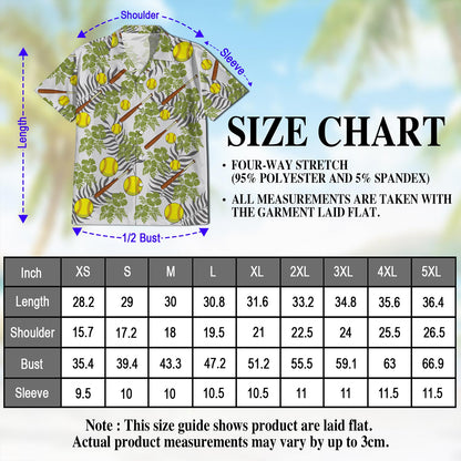 Netecom Softball Hawaiian Shirt for Men, Button Down Summer Beach Short Sleeve, Tropical Style, Sizes S-5XL