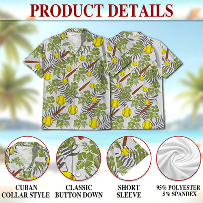 Netecom Softball Hawaiian Shirt for Men, Button Down Summer Beach Short Sleeve, Tropical Style, Sizes S-5XL