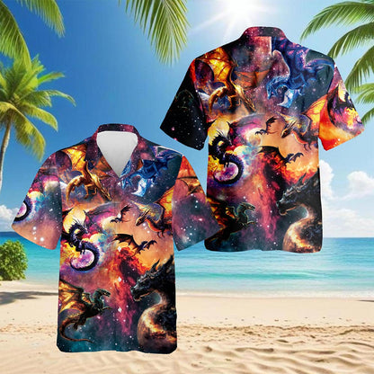Netecom Space Dragon Hawaiian Shirt for Men, Button Down Summer Beach Short Sleeve, S-5XL