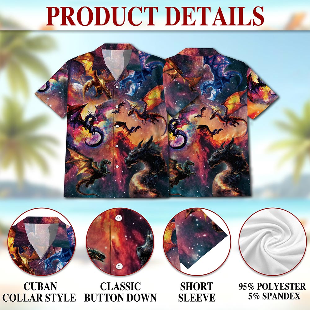 Netecom Space Dragon Hawaiian Shirt for Men, Button Down Summer Beach Short Sleeve, S-5XL