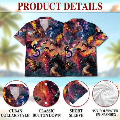 Netecom Space Dragon Hawaiian Shirt for Men, Button Down Summer Beach Short Sleeve, S-5XL