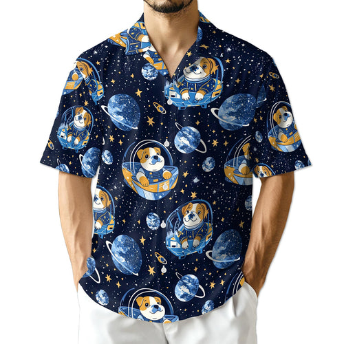 Netecom Space English Bulldog Astronaut Hawaiian Shirt for Men