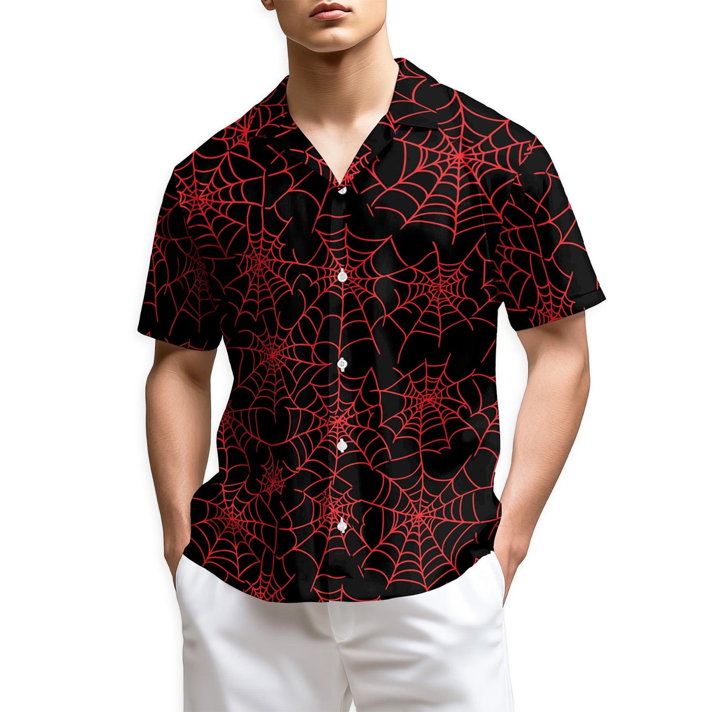 Netecom Spider Web Red Hawaiian Shirt for Men