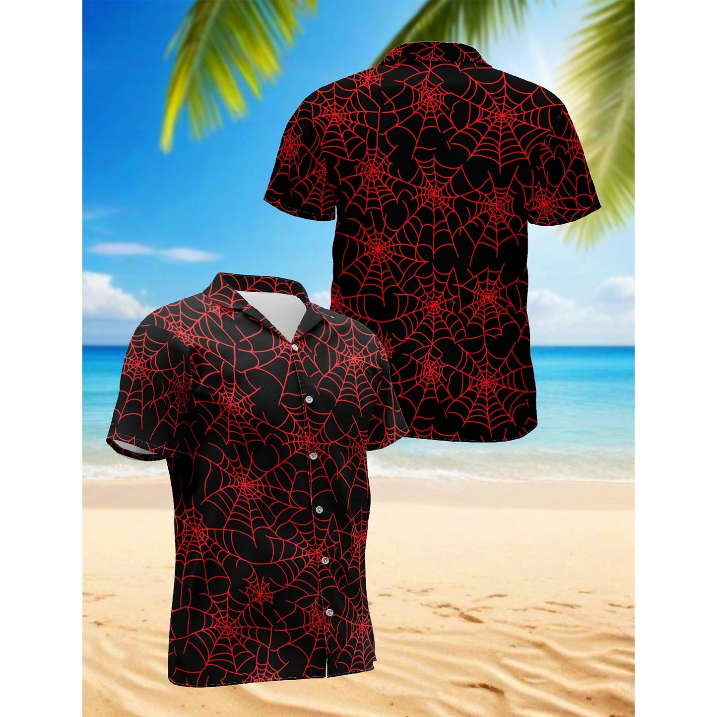 Netecom Spider Web Red Hawaiian Shirt for Men, Button Down Summer Beach Short Sleeve, Spider Lover Gift, Sizes S-5XL