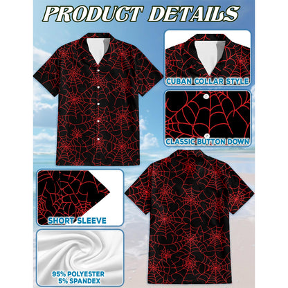 Netecom Spider Web Red Hawaiian Shirt for Men, Button Down Summer Beach Short Sleeve, Spider Lover Gift, Sizes S-5XL