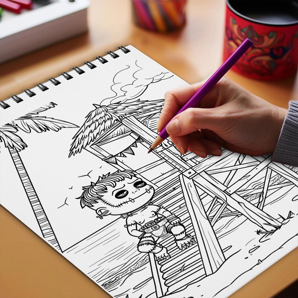Netecom Spooky Summertime Coloring Book Spiral Bound for Adults