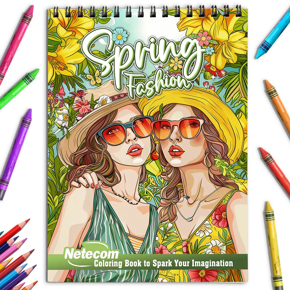 Netecom Spring Fashion Coloring Book for Adults, Spiral Bound, Soft Cover