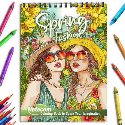 Netecom Spring Fashion Coloring Book for Adults, Spiral Bound, Soft Cover