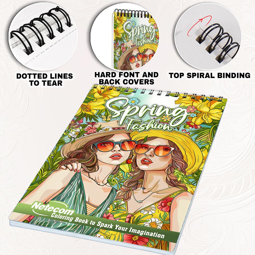 Netecom Spring Fashion Coloring Book for Adults, Spiral Bound, Soft Cover