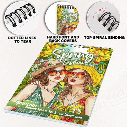 Netecom Spring Fashion Coloring Book for Adults, Spiral Bound, Soft Cover
