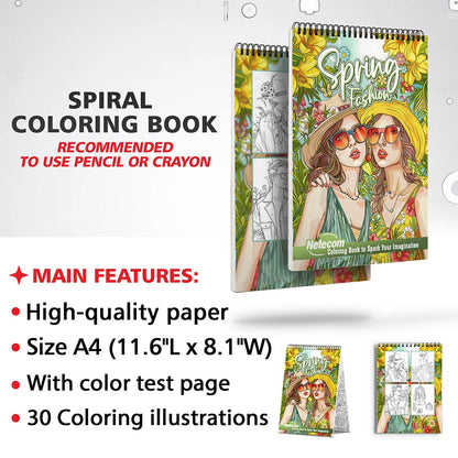 Netecom Spring Fashion Coloring Book for Adults, Spiral Bound, Soft Cover