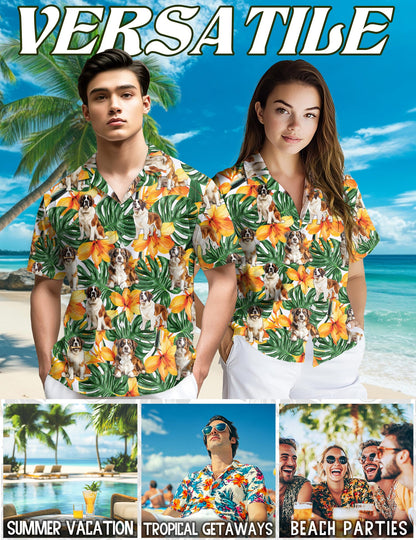 Netecom St.Bernard Hawaiian Shirt for Men, Tropical Style, Button Down Summer Beach Short Sleeve, S-5XL