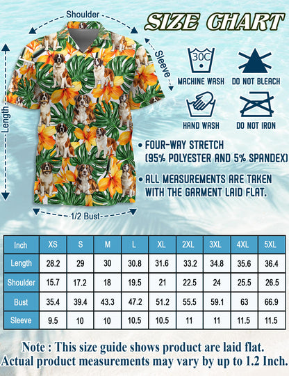 Netecom St.Bernard Hawaiian Shirt for Men, Tropical Style, Button Down Summer Beach Short Sleeve, S-5XL