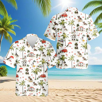 Netecom Staffordshire Bull Terrier Hawaiian Shirt for Men, Tropical Style, Button Down Summer Beach Short Sleeve, S-5XL