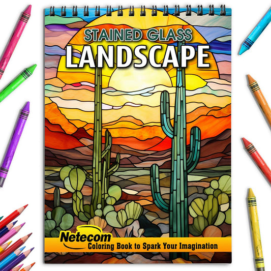 Netecom Stained Glass Landscape Coloring Book for Adults