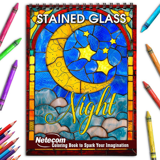 Netecom Stained Glass Night Coloring Book for Adults