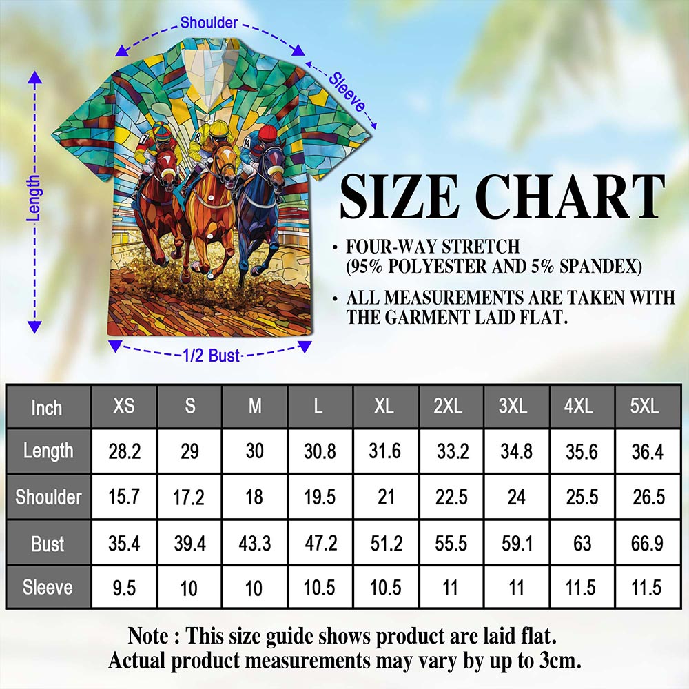 Netecom Stained Glass Racing Horse Hawaiian Shirt for Men, Button Down Summer Beach Short Sleeve, S-5XL