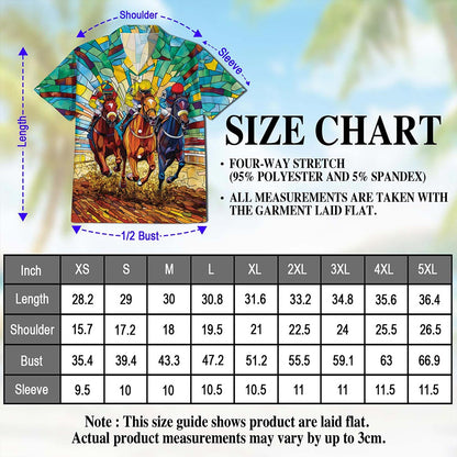 Netecom Stained Glass Racing Horse Hawaiian Shirt for Men, Button Down Summer Beach Short Sleeve, S-5XL
