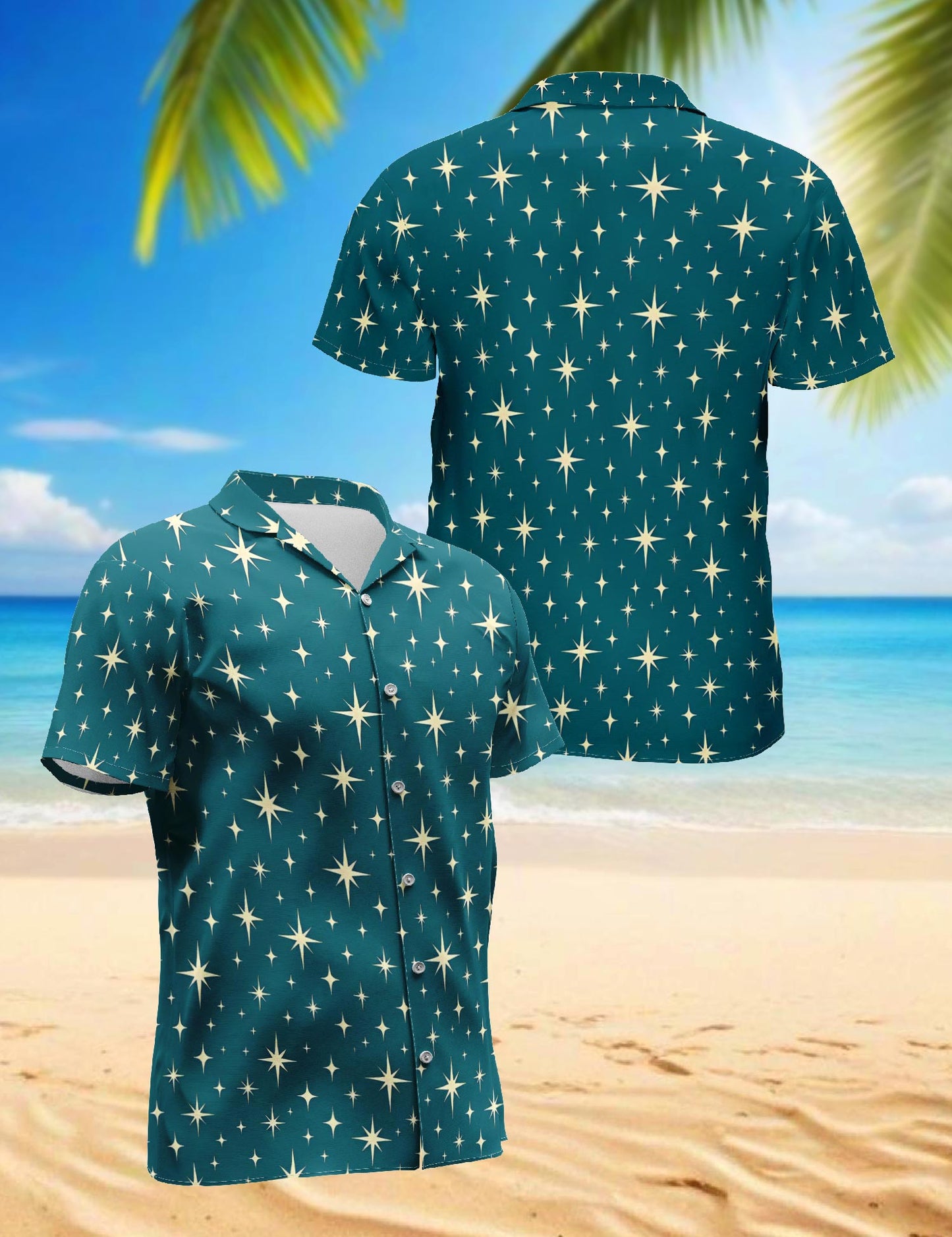 Netecom Star Pattern Hawaiian Shirt for Men, Vintage Style, Button Down Summer Beach Short Sleeve, S-5XL