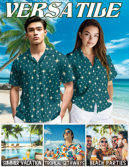 Netecom Star Pattern Hawaiian Shirt for Men, Vintage Style, Button Down Summer Beach Short Sleeve, S-5XL