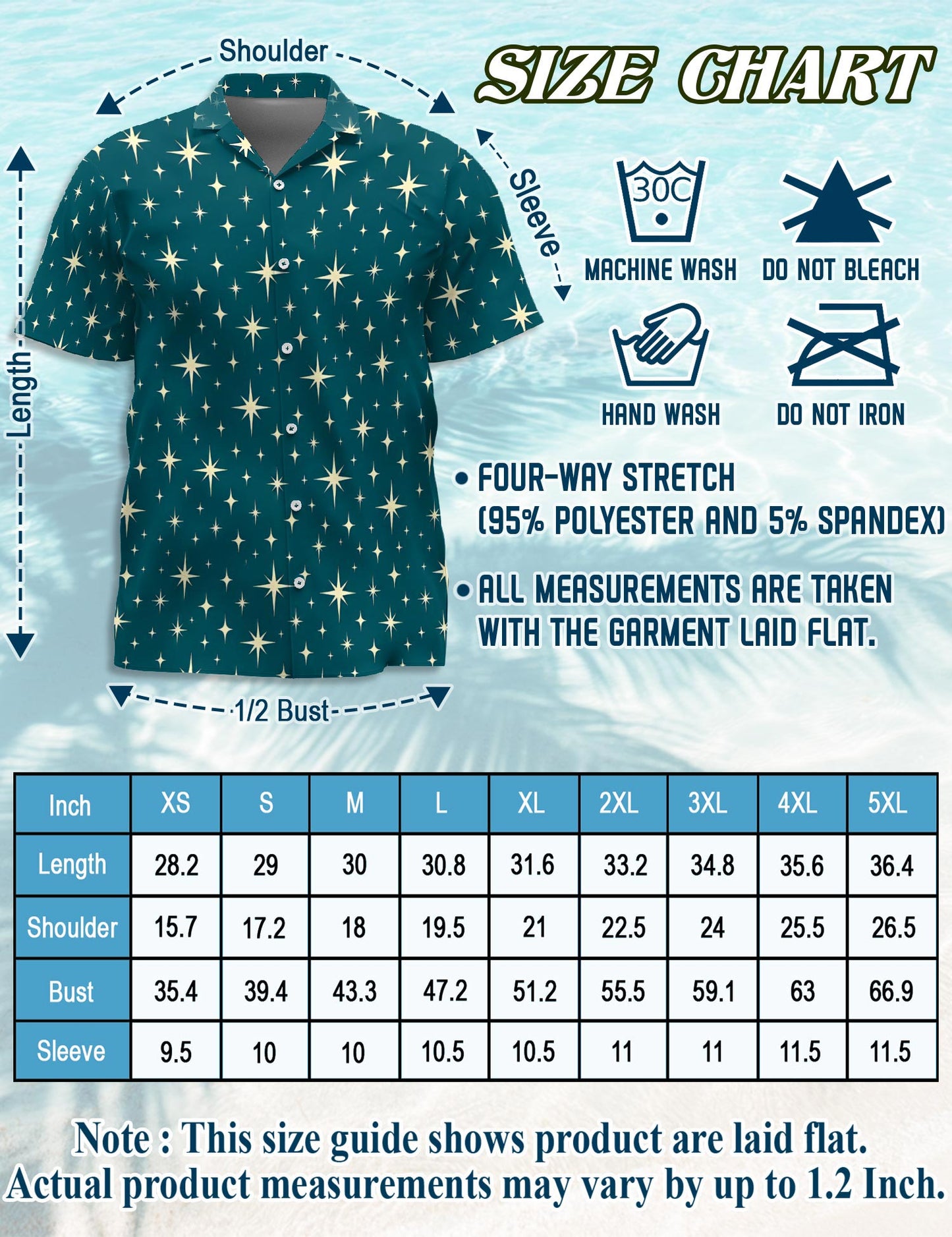 Netecom Star Pattern Hawaiian Shirt for Men, Vintage Style, Button Down Summer Beach Short Sleeve, S-5XL