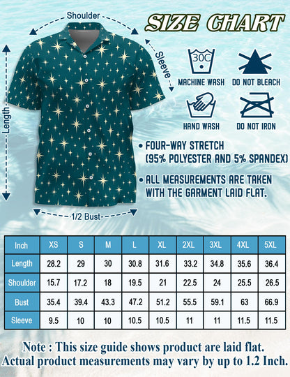 Netecom Star Pattern Hawaiian Shirt for Men, Vintage Style, Button Down Summer Beach Short Sleeve, S-5XL