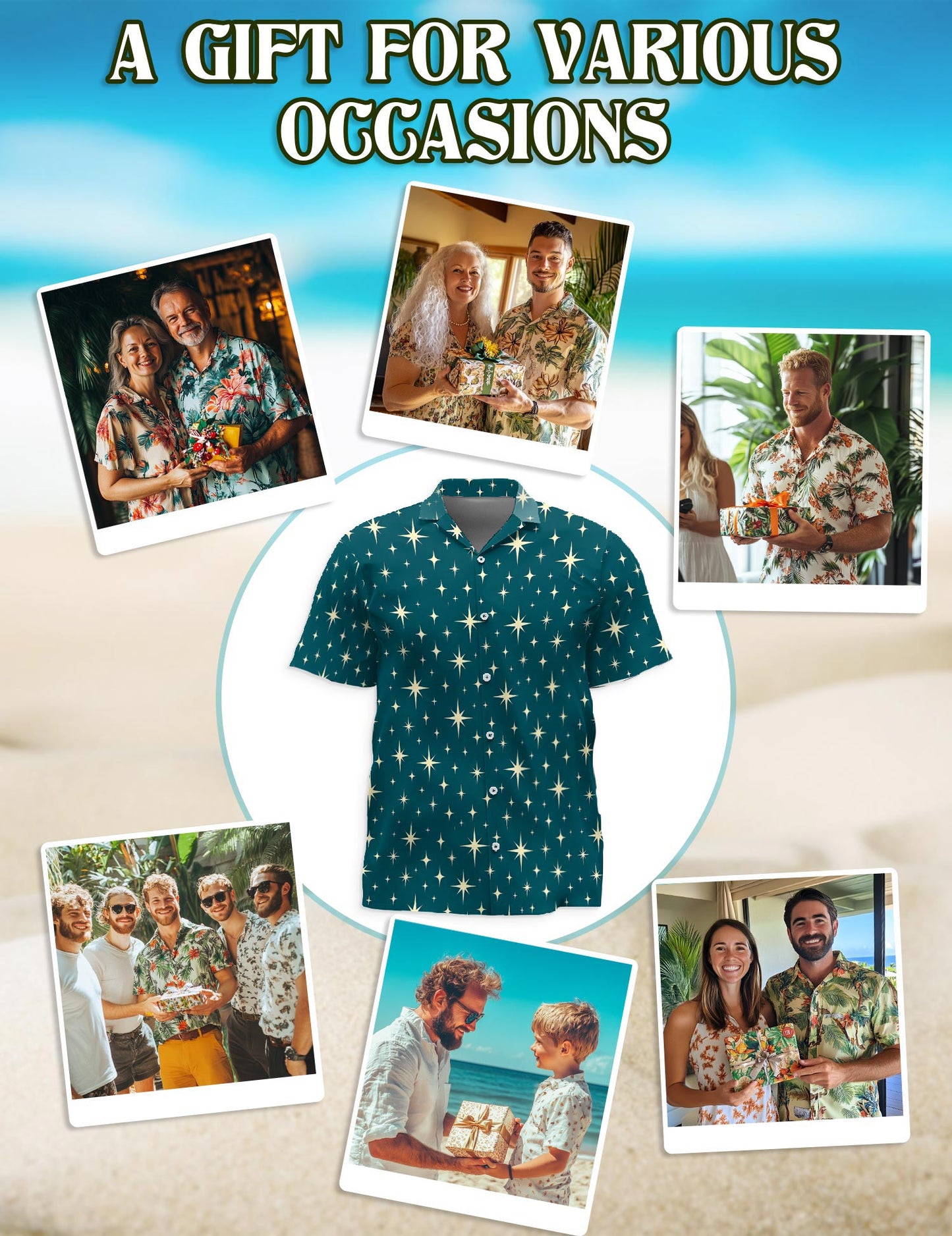 Netecom Star Pattern Hawaiian Shirt for Men, Vintage Style, Button Down Summer Beach Short Sleeve, S-5XL