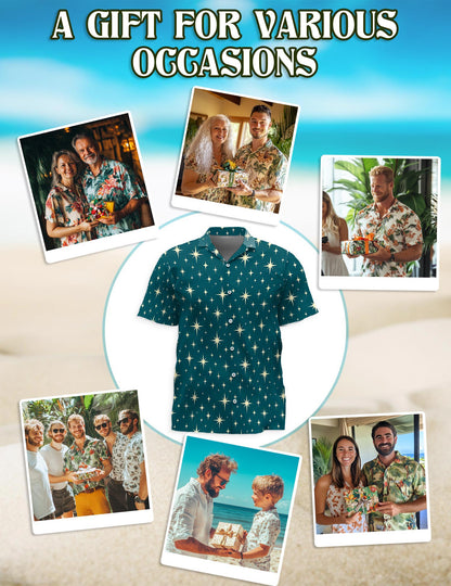 Netecom Star Pattern Hawaiian Shirt for Men, Vintage Style, Button Down Summer Beach Short Sleeve, S-5XL