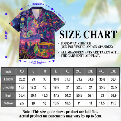 Netecom Stay Trippy Hippie Bus Hawaiian Shirt for Men, Button Down Summer Beach Short Sleeve, Tropical Style, S-5XL