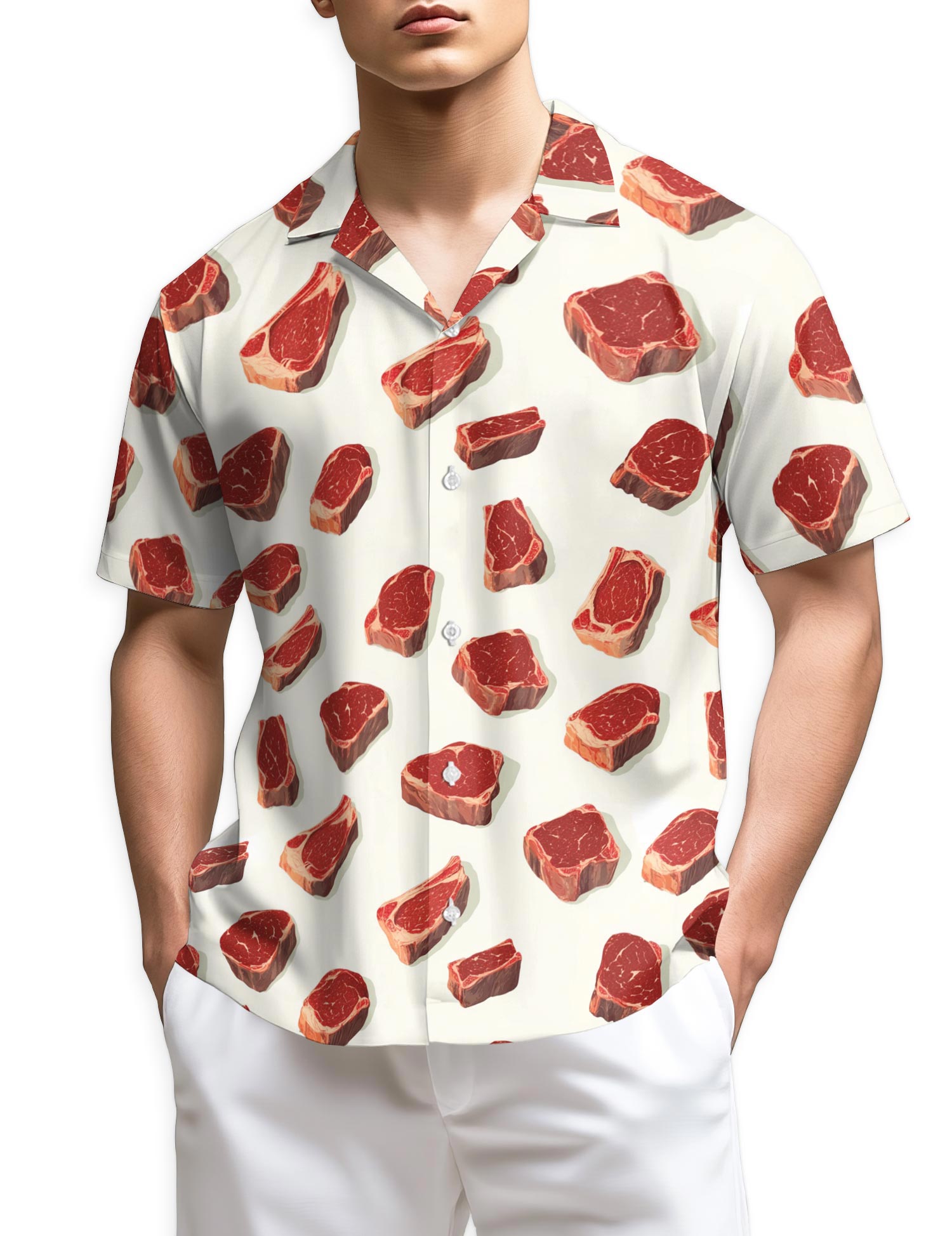 Netecom Steak Pattern Hawaiian Shirt for Men