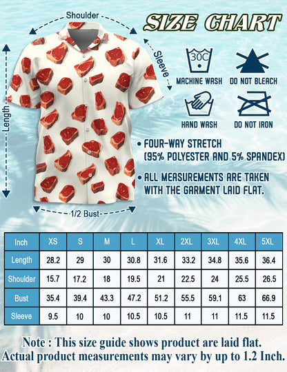 Netecom Steak Pattern Hawaiian Shirt for Men, Vintage Style, Button Down Summer Beach Short Sleeve, S-5XL